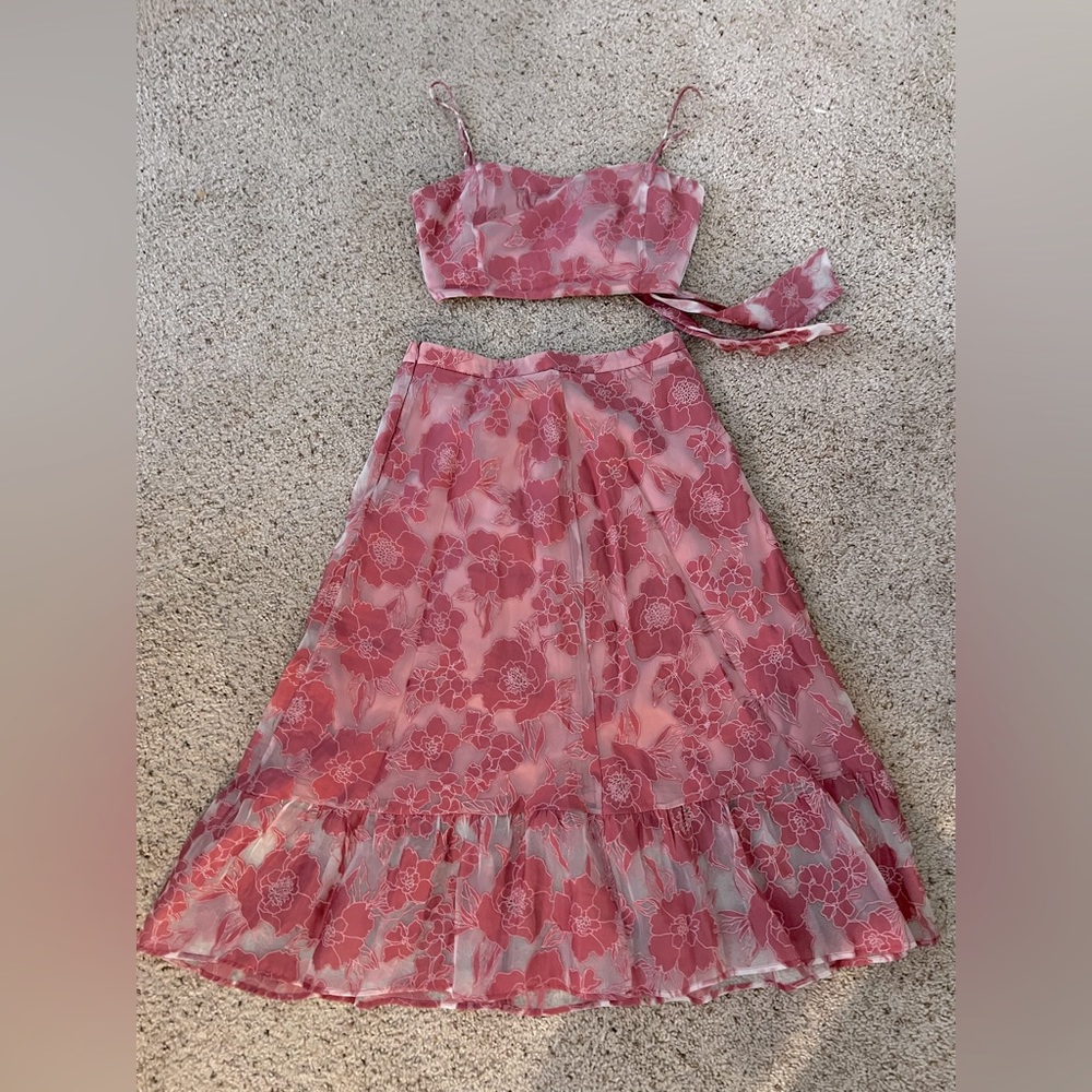 2 Piece Pink Top & Midi Skirt